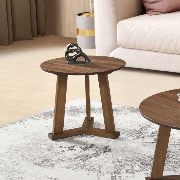 Table d'angle ronde NARA Ø60 cm, design nordique compact, idéale pour coins et petits espaces, bois naturel 2